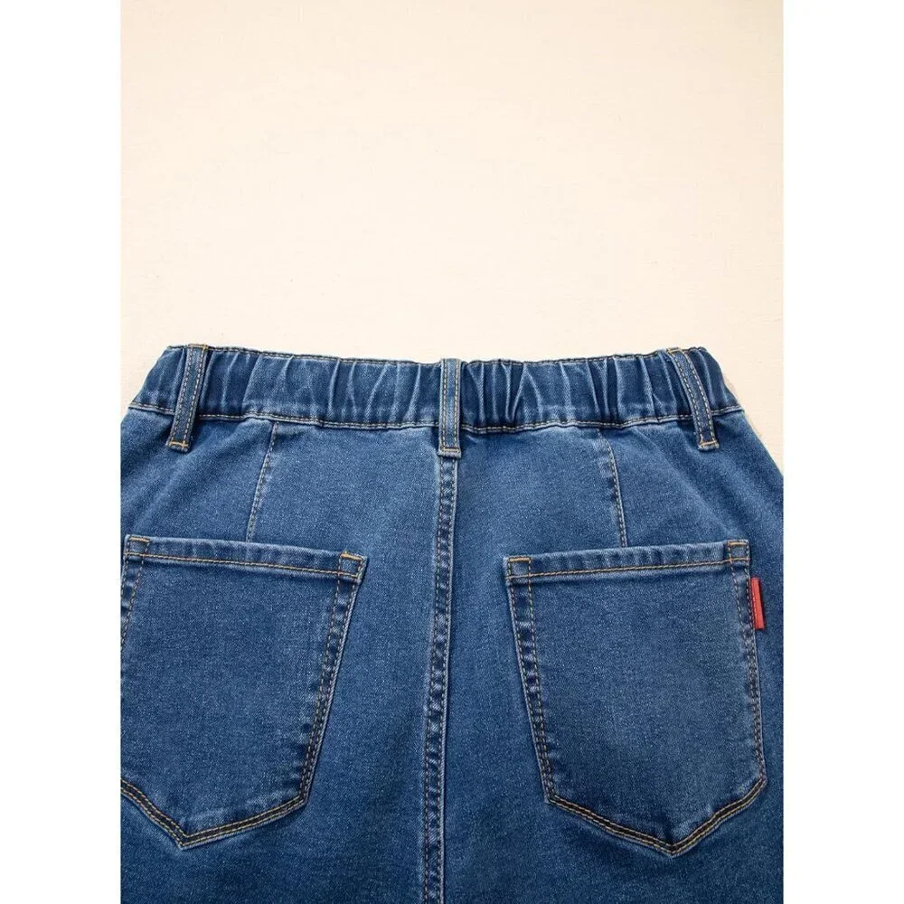 Women's Wide Leg High Waist Drawstring Jeans Stretchy Baggy Casual Pant